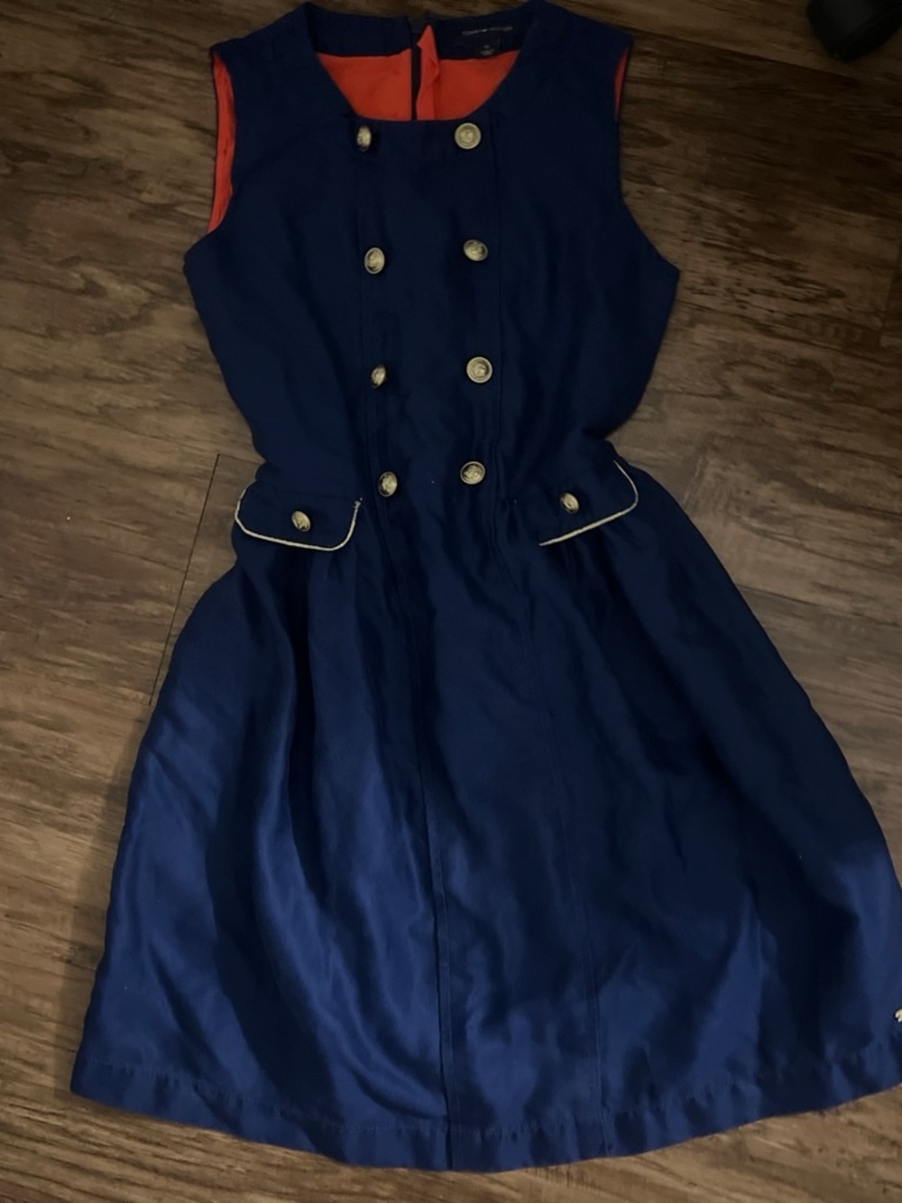 Tommy Hilfiger Navy Dress with Orange Lining and Gold Buttons